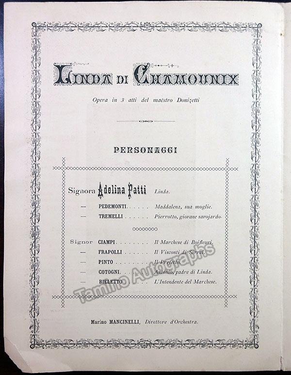 Patti, Adelina - Set of 2 Programs Paris 1881 - Tamino