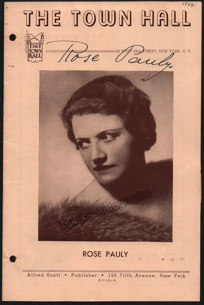 Pauly, Rose - Signed Program New York 1939