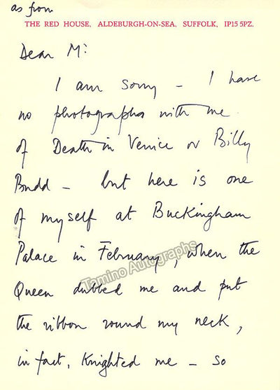 Pears, Peter - Autograph Letter Signed