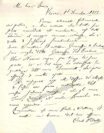 Pedrotti, Carlo - Autograph Letter Signed 1853
