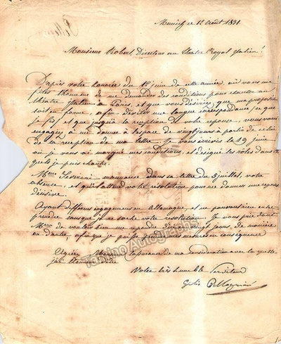 Pellegrini, Giulio - Autograph Letter Signed 1831