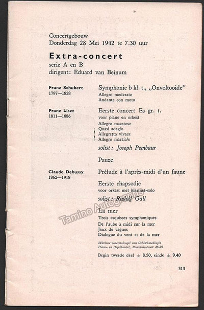 Pembaur, Joseph - Gall, Rudolf - Concert Program Amsterdam 1942