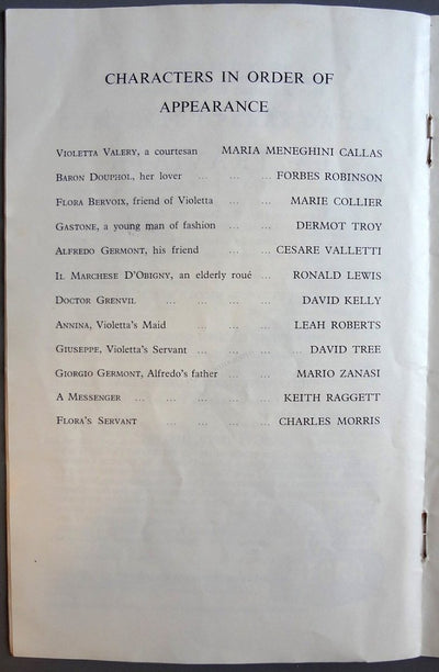 Performance Program "La Traviata" at Covent Garden 1958 with Ticket Stub
