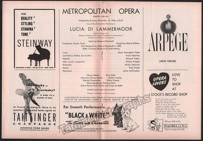Performance Program "Lucia di Lammermoor" Met Opera 1956