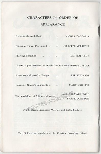 Performance Program "Norma" at Covent Garden 1957