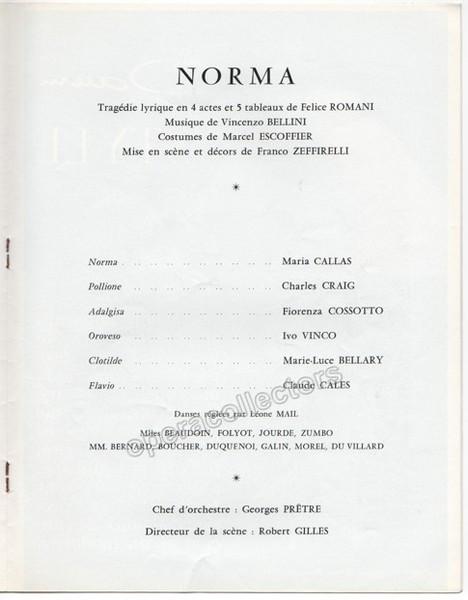 Performance Program "Norma" at Theatre National Paris 1964 - Tamino