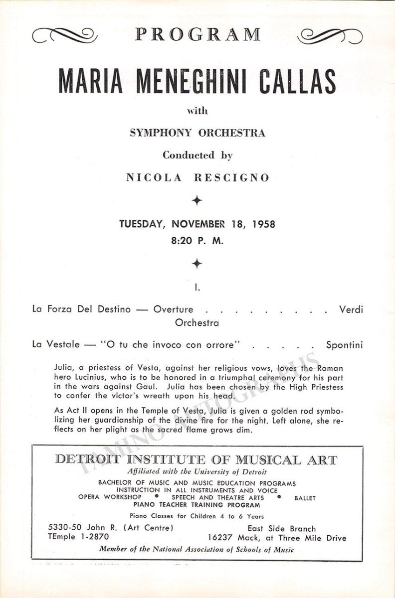 Performance Program Recital Masonic Auditorium Detroit 1958 - Tamino