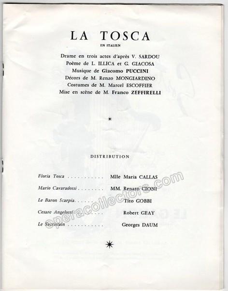 Performance Program "Tosca" at Theatre National de L´Opera