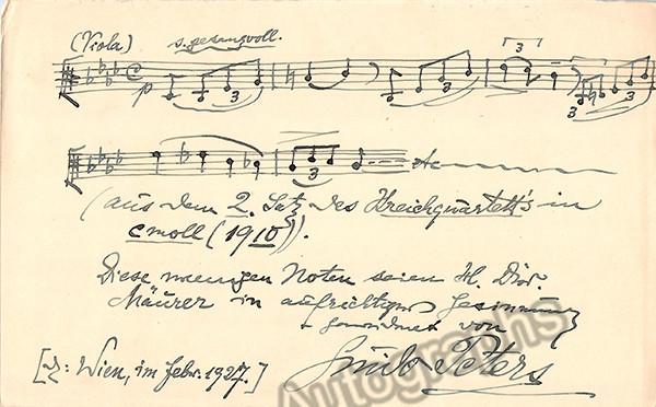 Peters, Guido - Autograph Music Quote Signed 1927 - Tamino