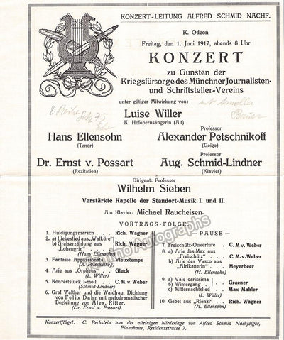 Petschnikoff, Alexander - Concert Program Munich 1917