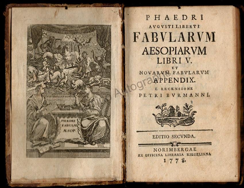 Phaedrus - Book "Augusti Liberti Fabularum Aesopiarum" 1778 - Tamino