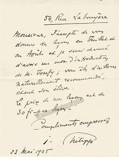Philipp, Isidor - Autograph Letter Signed 1905