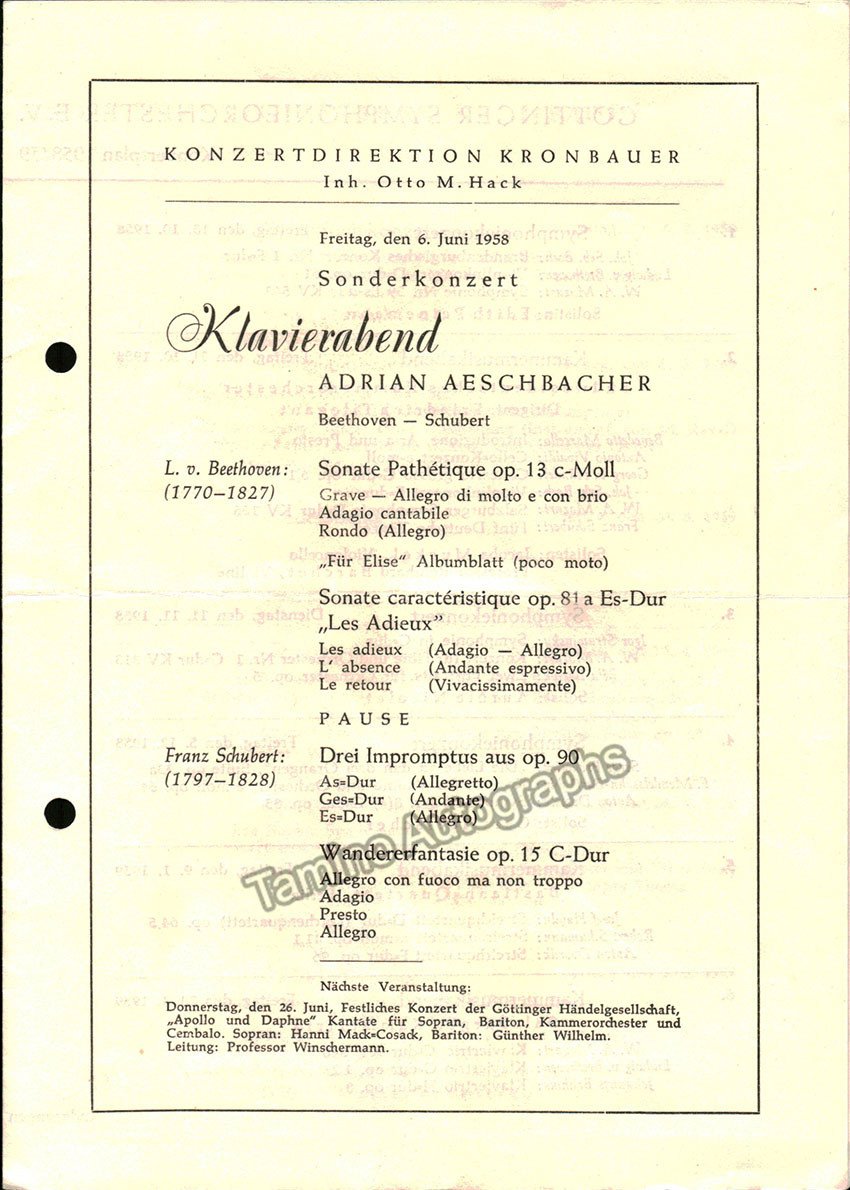 Pianist Program Lot of 7 1948-1985 - Tamino