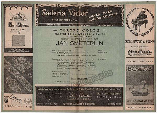 Pianist Programs - Lot of 7 Teatro Colon, Bs Aires, Argentina 1944-62 - Smeterlin-Wallfish-Abbey-Richter-Haaser-Trouard-Aeschbacher-Istomin - Tamino
