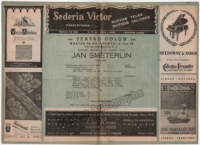 Pianist Programs - Lot of 7 Teatro Colon, Bs Aires, Argentina 1944-62 - Smeterlin-Wallfish-Abbey-Richter-Haaser-Trouard-Aeschbacher-Istomin