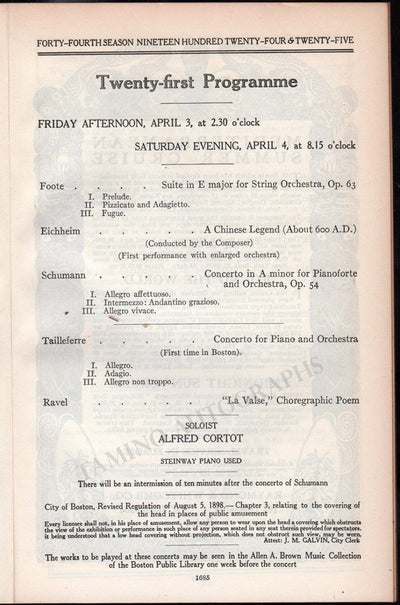 Pianists - Boston Symphony Program Lot 1924-31
