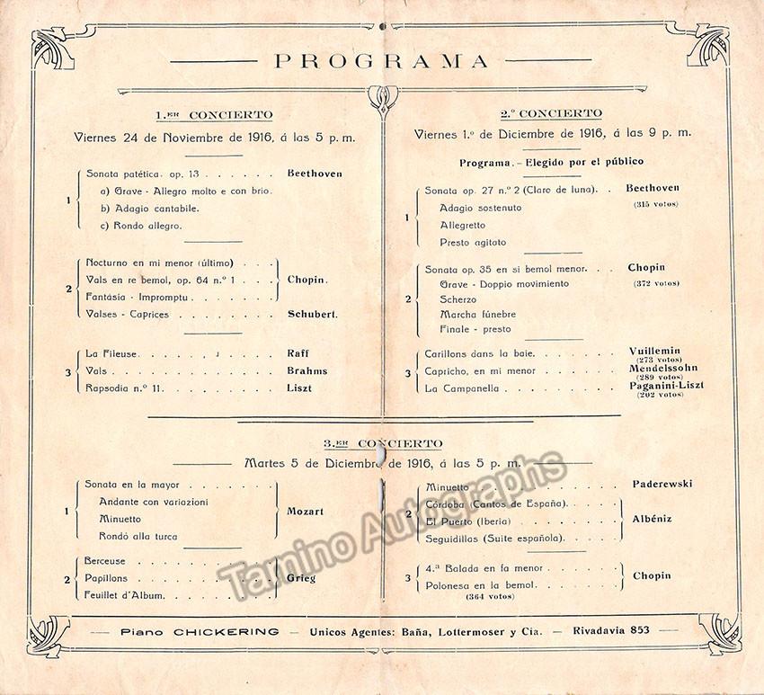 Pianists - Lot of 5 Programs 1913-1920 - Tamino