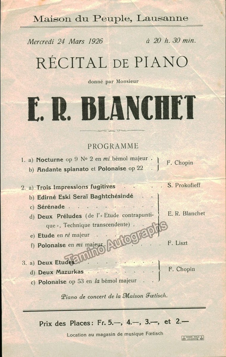 Pianists - Lot of 5 Programs 1924-1939 – Tamino