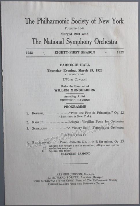 Pianists - Philharmonic Society of New York - Program Clips 1923 - Tamino