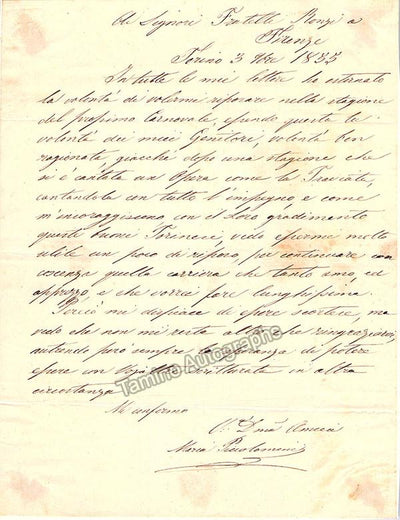 Piccolomini, Marietta - Autograph Letter Signed 1855