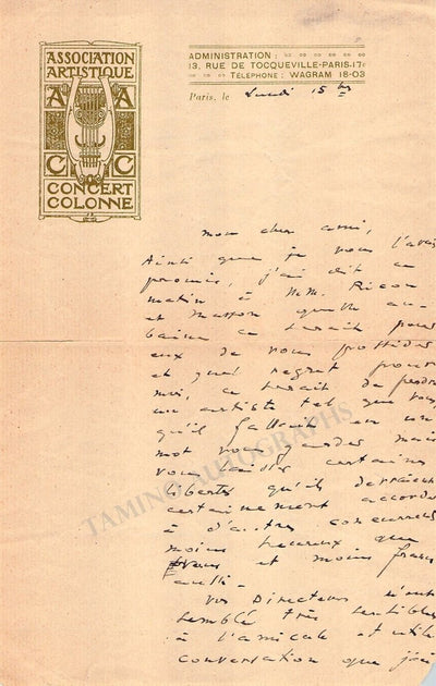 Pierne, Gabriel - Autograph Letter Signed