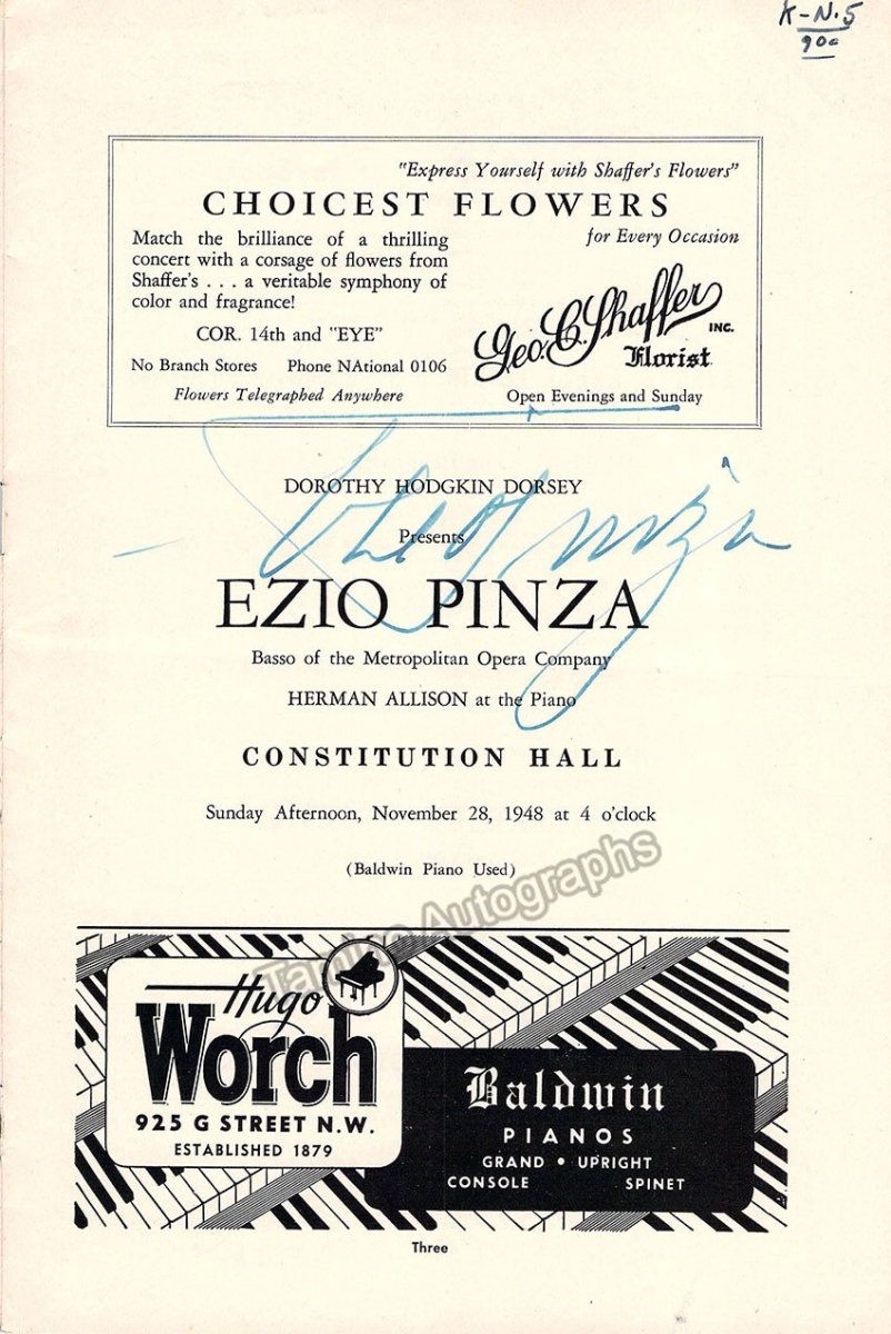 Pinza, Ezio - Signed Program 1948 - Tamino