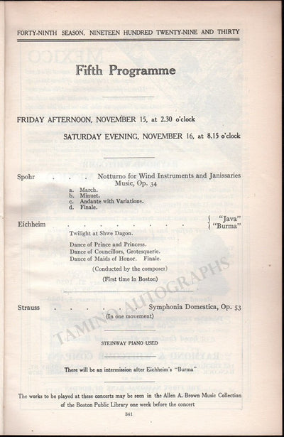 Piston, Walter - Eichheim, Henry - Schelling, Ernest - Gardner, Samuel - Lot of 4 Programs