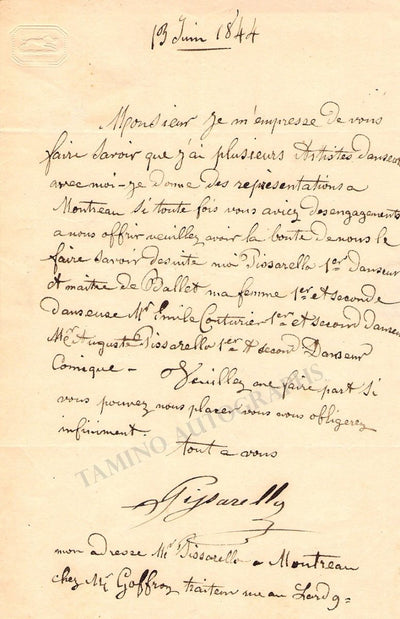 Pizzarello, Giuseppe - Autograph Letter Signed 1844