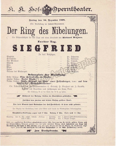 Imperial & Royal Court Opera, Vienna - 8 Playbill Lot 1898