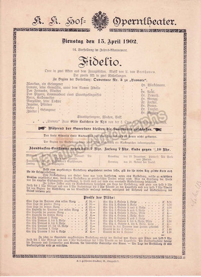 Imperial & Royal Court Opera, Vienna - 8 Playbill Lot 1902