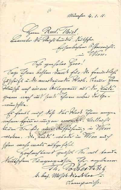 Podbetsky, Theodor - Autograph Letter Signed 1911