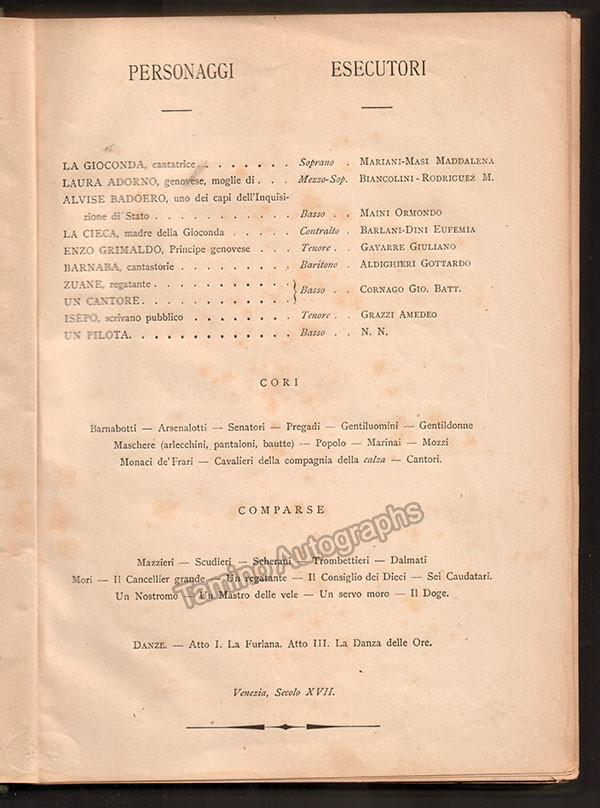 Ponchielli, Amilcare - Signed La Gioconda First Edition 1881 - Tamino