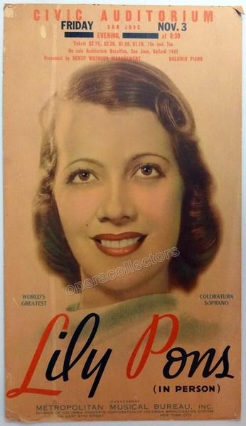 Pons, Lily - Large Recital Poster 1940s