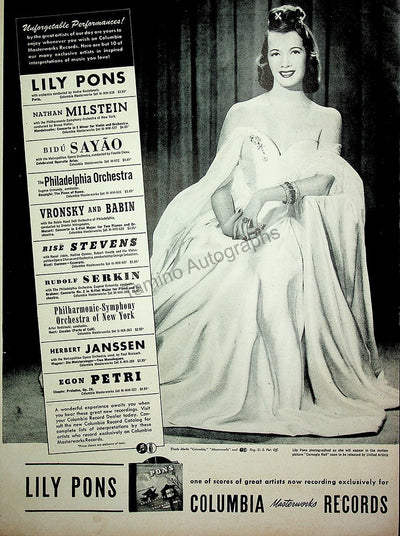 Pons, Lily - Lot of 5 Vintage Ads 1940-1950
