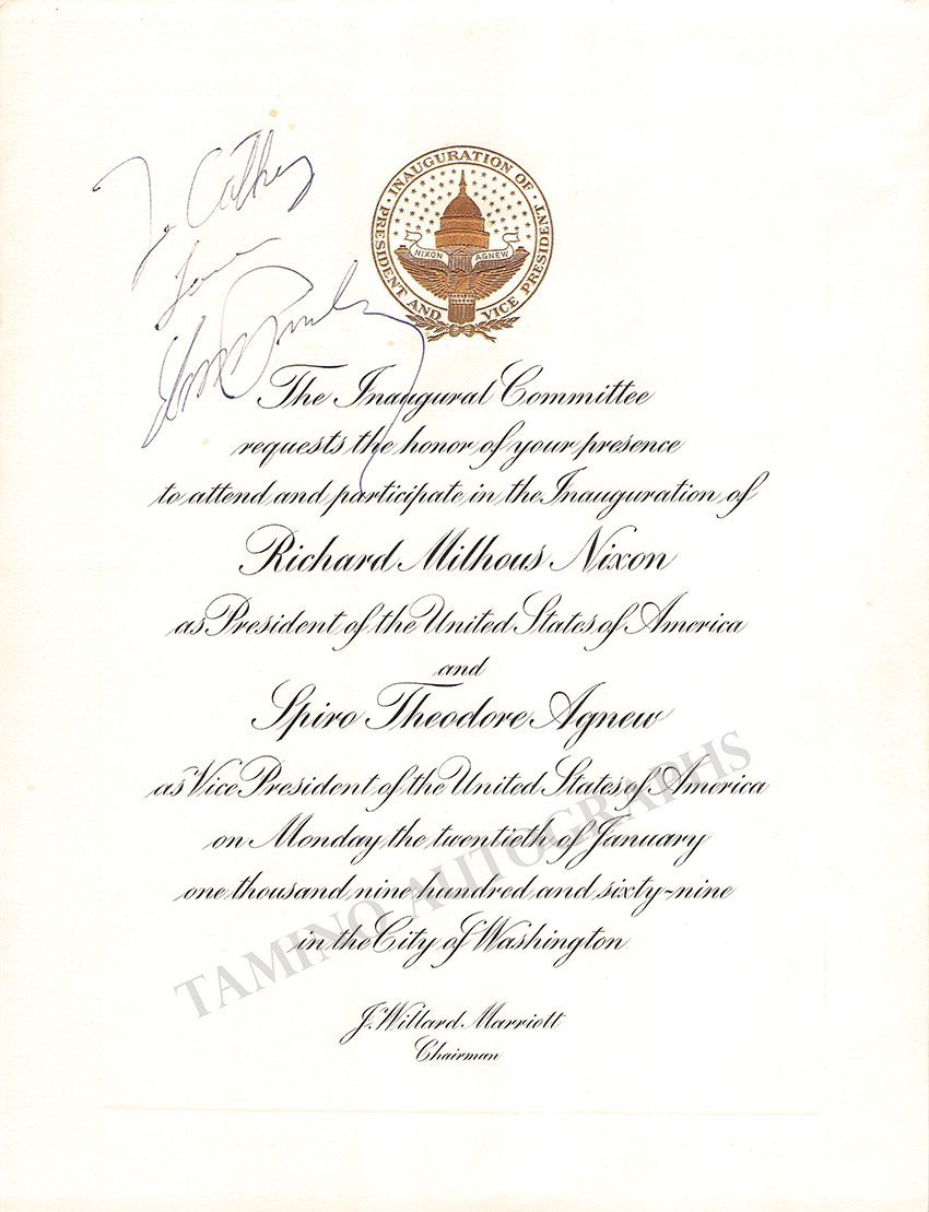 Presley, Elvis - Signed Invitation to Nixon´s Presidential Inauguration 1969 - Tamino