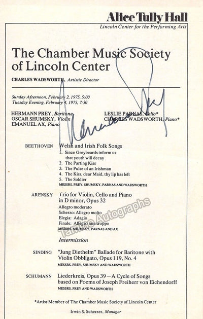 Prey, Hermann - Signed Program New York