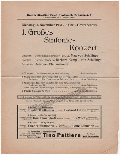 Schillings, Max Von - Concert Playbill Dresden 1931
