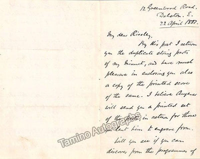 Prout, Ebenezer - Autograph Letter Signed 1887