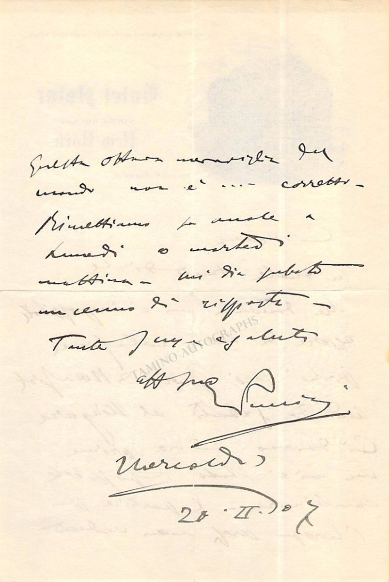 Puccini, Giacomo - Autograph Letter Signed 1907 - Tamino
