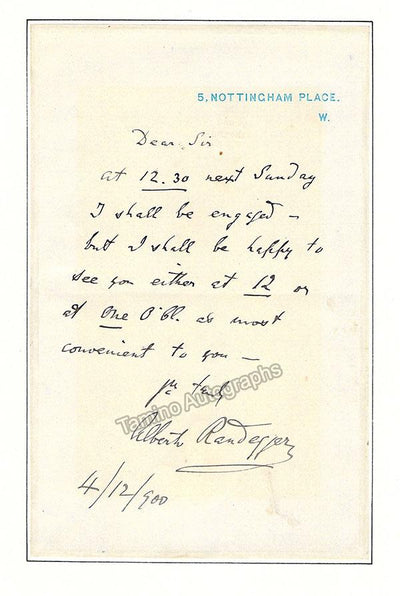 Randegger, Alberto - Autograph Note Signed 1900
