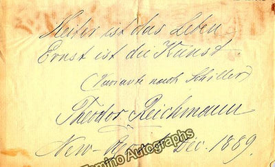 Reichmann, Theodor - Autograph Note Signed 1889
