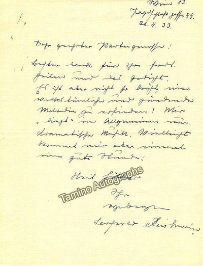 Reichwein, Leopold - Autograph Letter Signed 1933