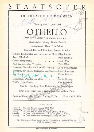 Reining, Maria - Lorenz, Max - Signed Program Vienna Staatsoper 1946