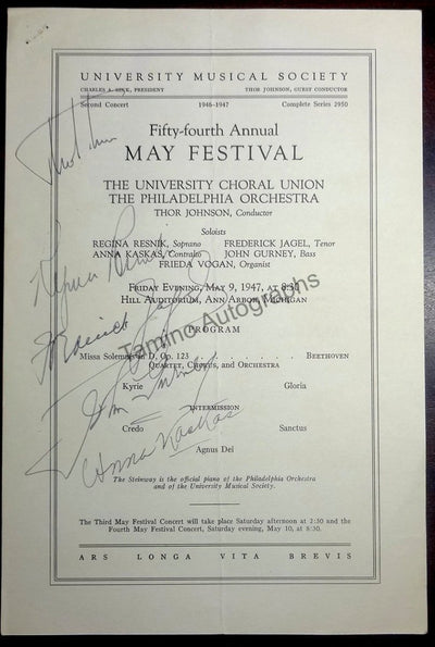 Resnik, Regina - Kaskas, Anna - Jage, Frederick - Gurney, John - Signed Program 1947