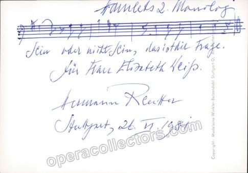Reutter, Hermann - Signed Photo with Music Quote - Tamino