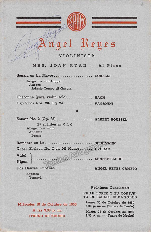 Reyes, Angel - Signed Program Havana 1950