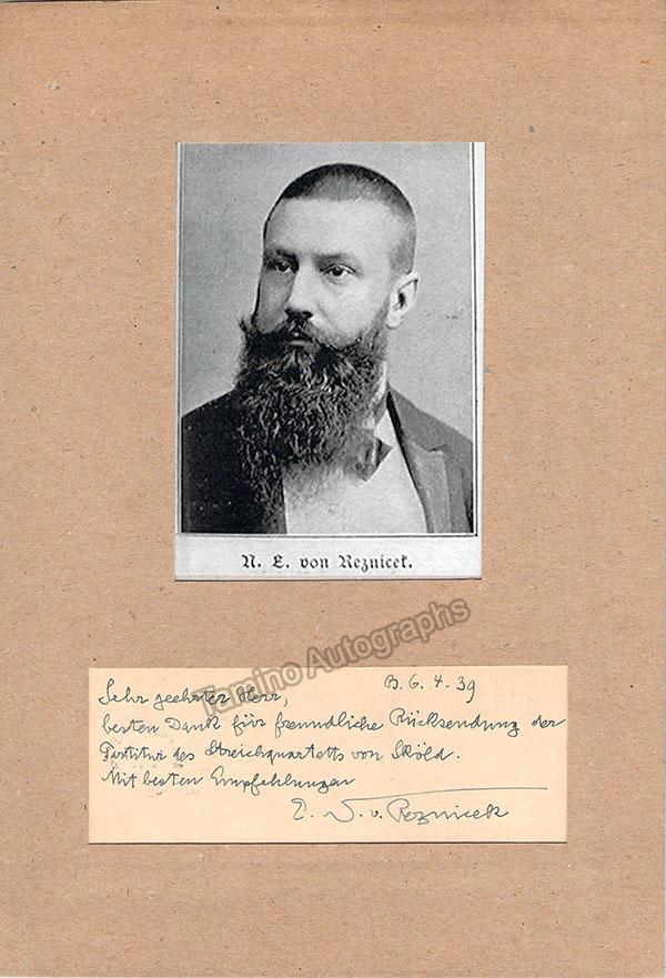 Reznicek, Emil von - Autograph Note Signed 1939