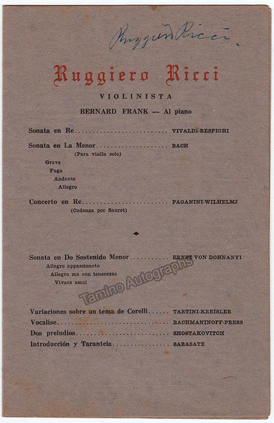 Ricci, Ruggero - Signed Program Havana 1946