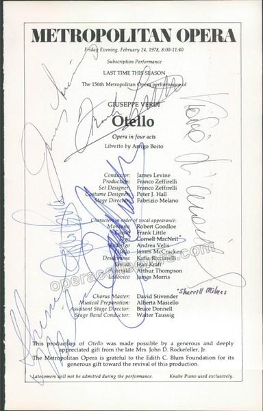 Ricciarelli, Katia - Levine, James - McCracken, James - Morris, James - Milnes, Sherrill - Signed Cast Page Met 1978 - Tamino