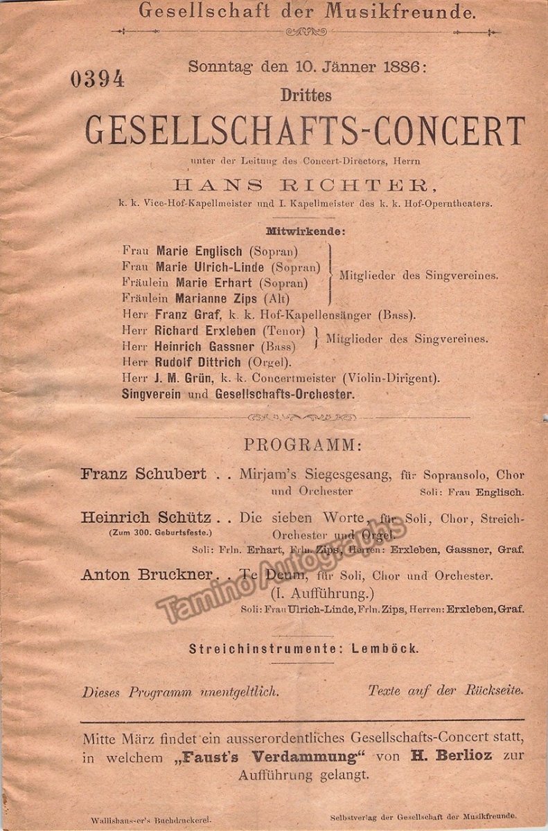 Richter, Hans - Bruckner World Premiere 1886!